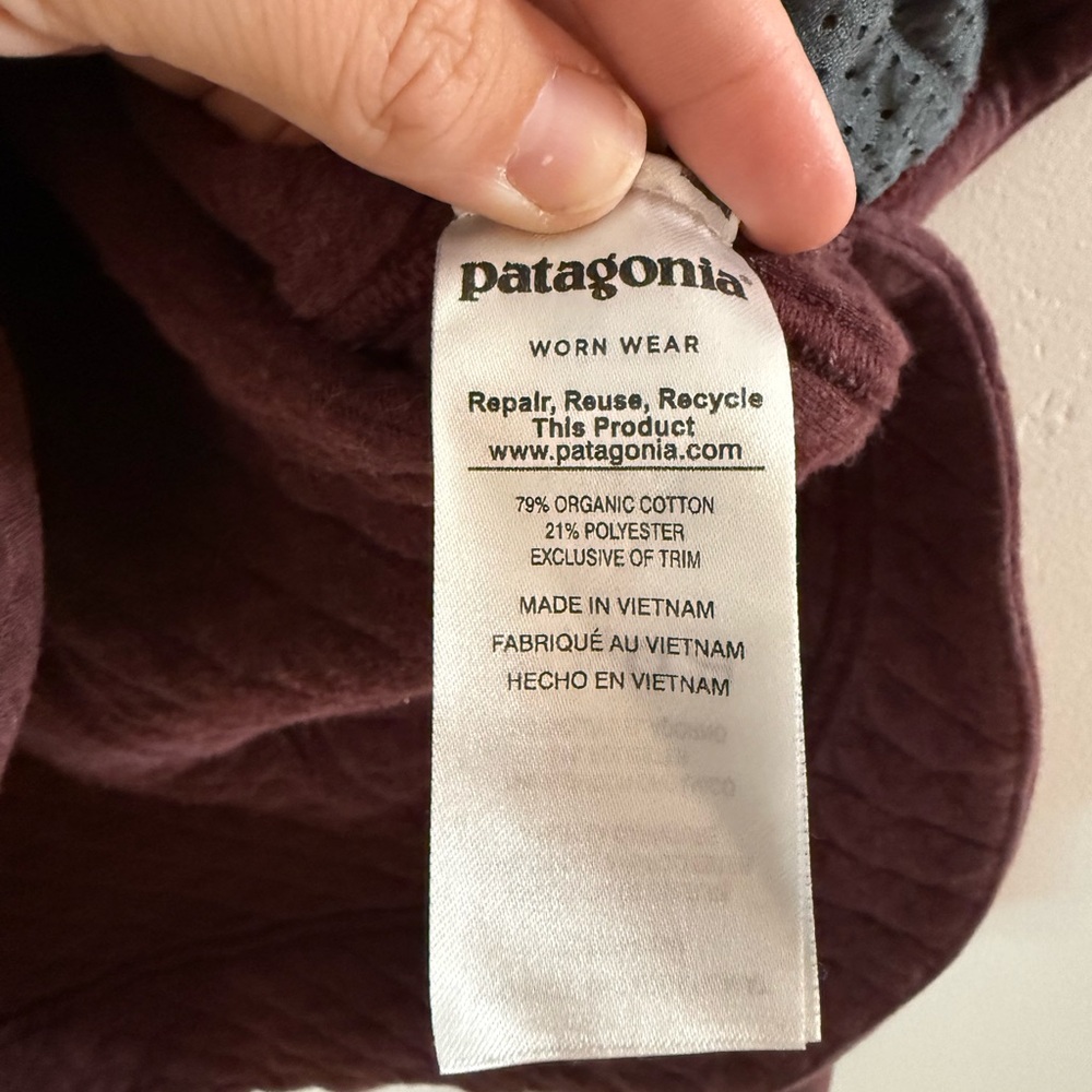 Patagonia Organic Cotton Quilted Hoody Burgundy Zip-Up Jacket Size Small - Picture 5 of 8